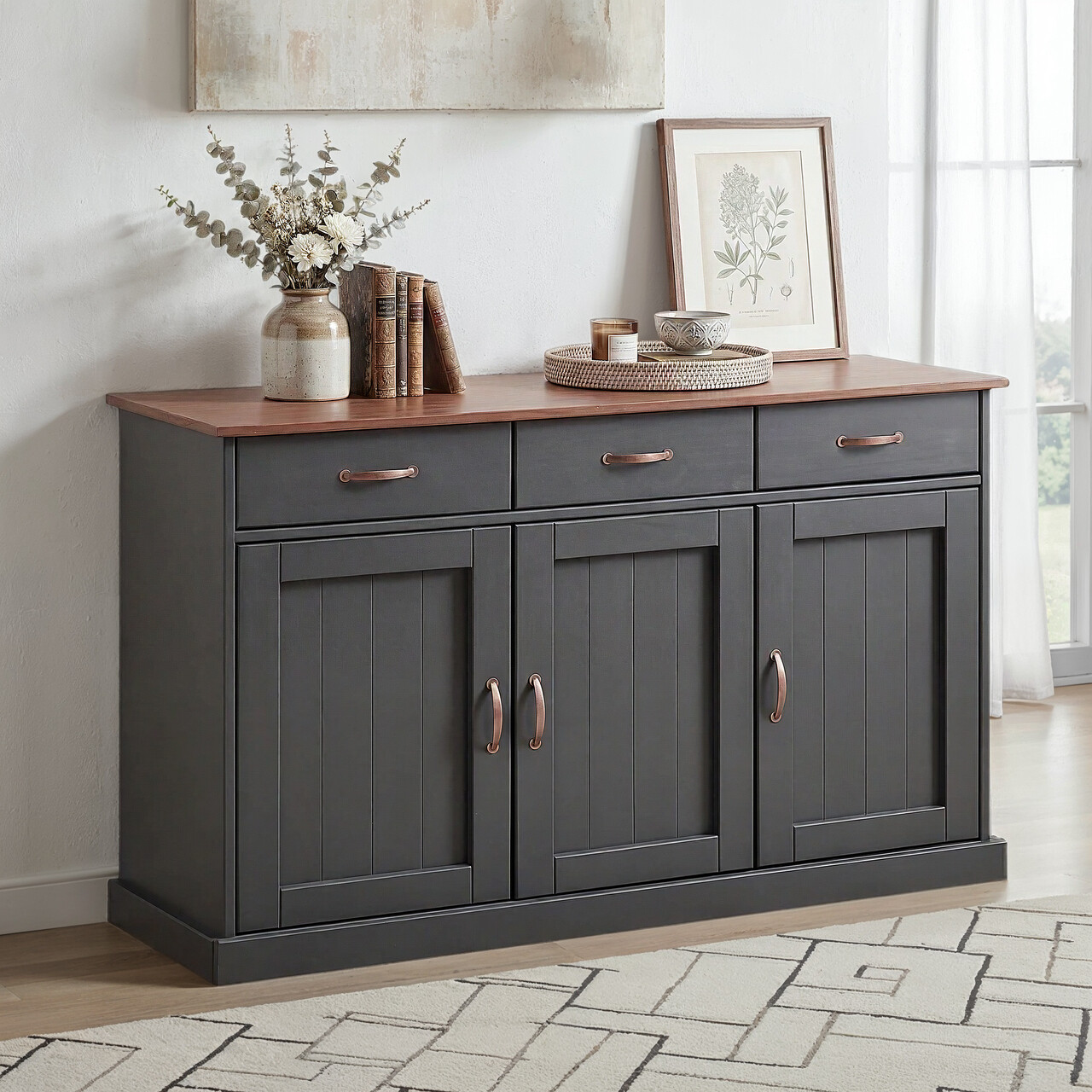 Comoda Luzerna 4.1, Inter Link, 131x45x86 cm, lemn, gri/sepia - imagine 6